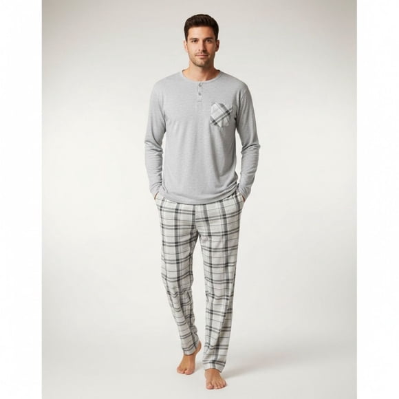 Pijama Hombre Manga Larga Pantalon Largo Verano 4026