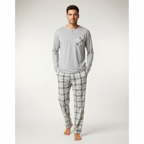 Likeshop - Pijama Hombre Manga Larga Pantalon Largo Verano 4026