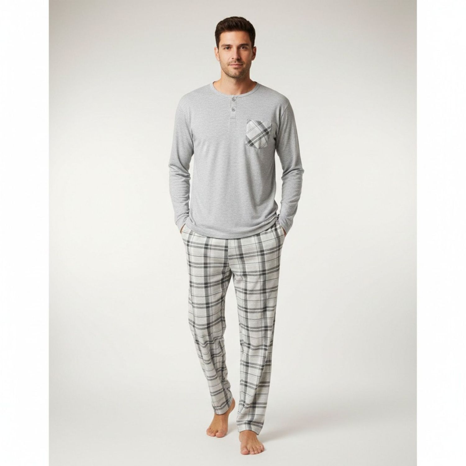 Likeshop - Pijama Hombre Manga Larga Pantalon Largo Verano 4026