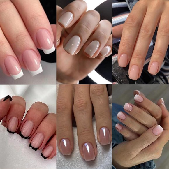 Uñas postizas estilo francés Jsiallye 144 piezas Blanco Lechoso Cuadrado