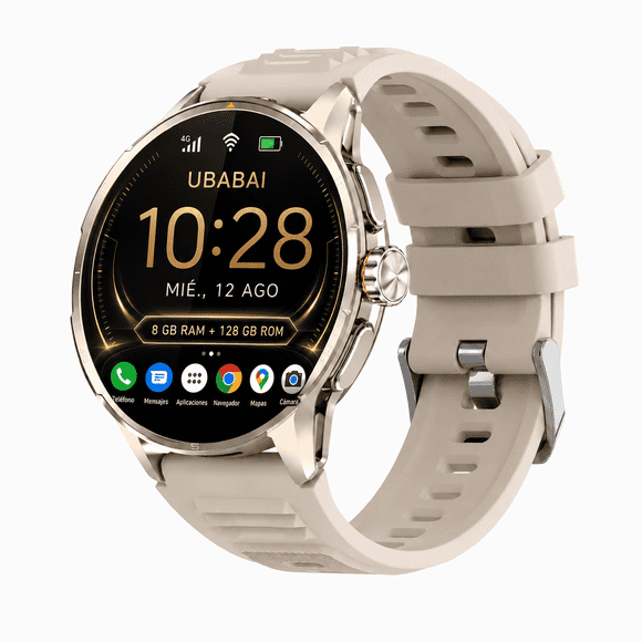 UBABAI LTE Smartwatch Android 10 4G con SIM Nano, Reloj Inteligente AMOLED 1.6" 480x480, Llamadas Independientes, WiFi, GPS, Cámara Giratoria 180°, Google Play, 8GB RAM 128GB ROM