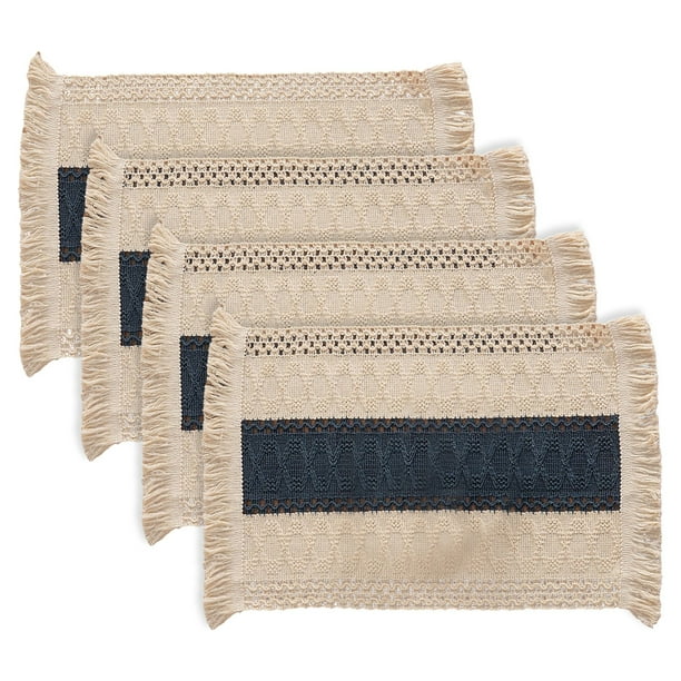 Juego de 4 manteles individuales bohemios, decoración de mesa tejida y manteles individuales de estilo rústico, bolsas de algodón natural, mesa de comedor y cocina