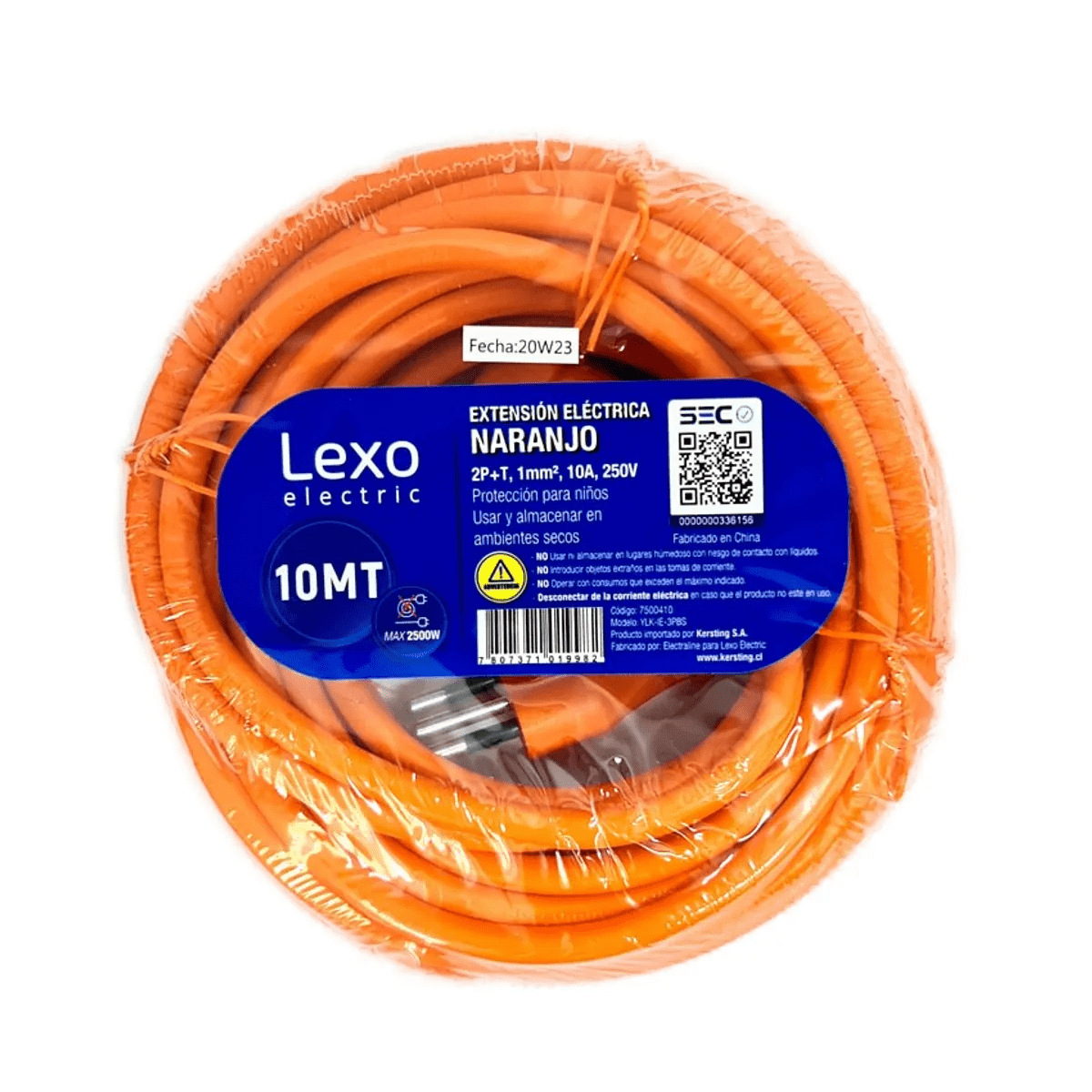 Lexo - Alargador Simple 10a 2p + T 10 Metros Naranjo