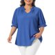 thumbnail image 1 of Blusa de Talla Grande para Mujeres Escuela Colegio con Volantes Cuello en V Mangas Abullonadas Texturizadas Camisas de Verano 1X Azul Real, 1 of 6
