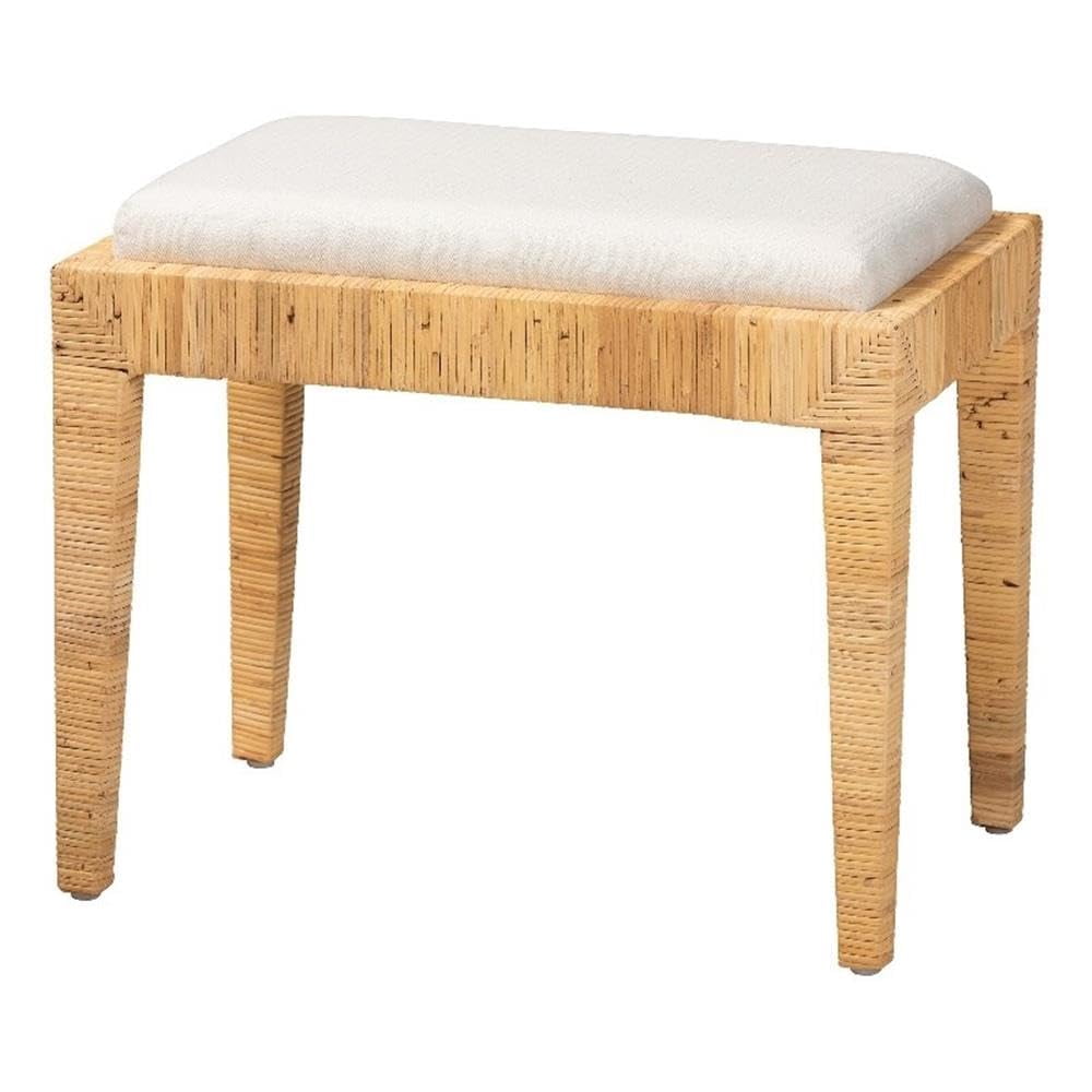 Otomana Baxton Studio Sofia De Ratán Marrón Natural Con Caoba