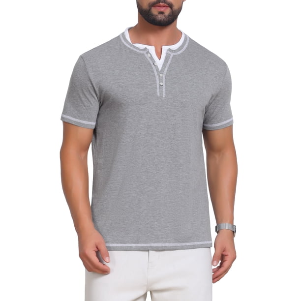 INSPIRE CHIC Conjunto Camiseta Henley de Hombre con Cuello en V y Bloque de Color con Botones de Manga Corta Talla S Gris Claro