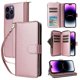 thumbnail image 1 of Funda Cartera con Cremallera y Correa para iPhone 14 Pro Max Soporte y Tarjetero Oro rosa, 1 of 6
