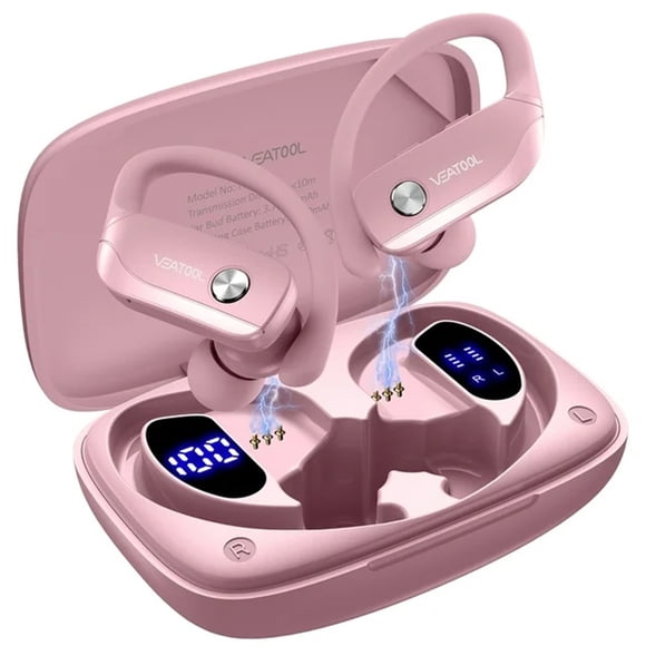 VEATOOL Auriculares Inalámbricos Bluetooth Deportivos, Bluetooth 5.4, Auriculares con Gancho Auricular, 72H de Reproducción, Micrófono con Cancelación de Ruido