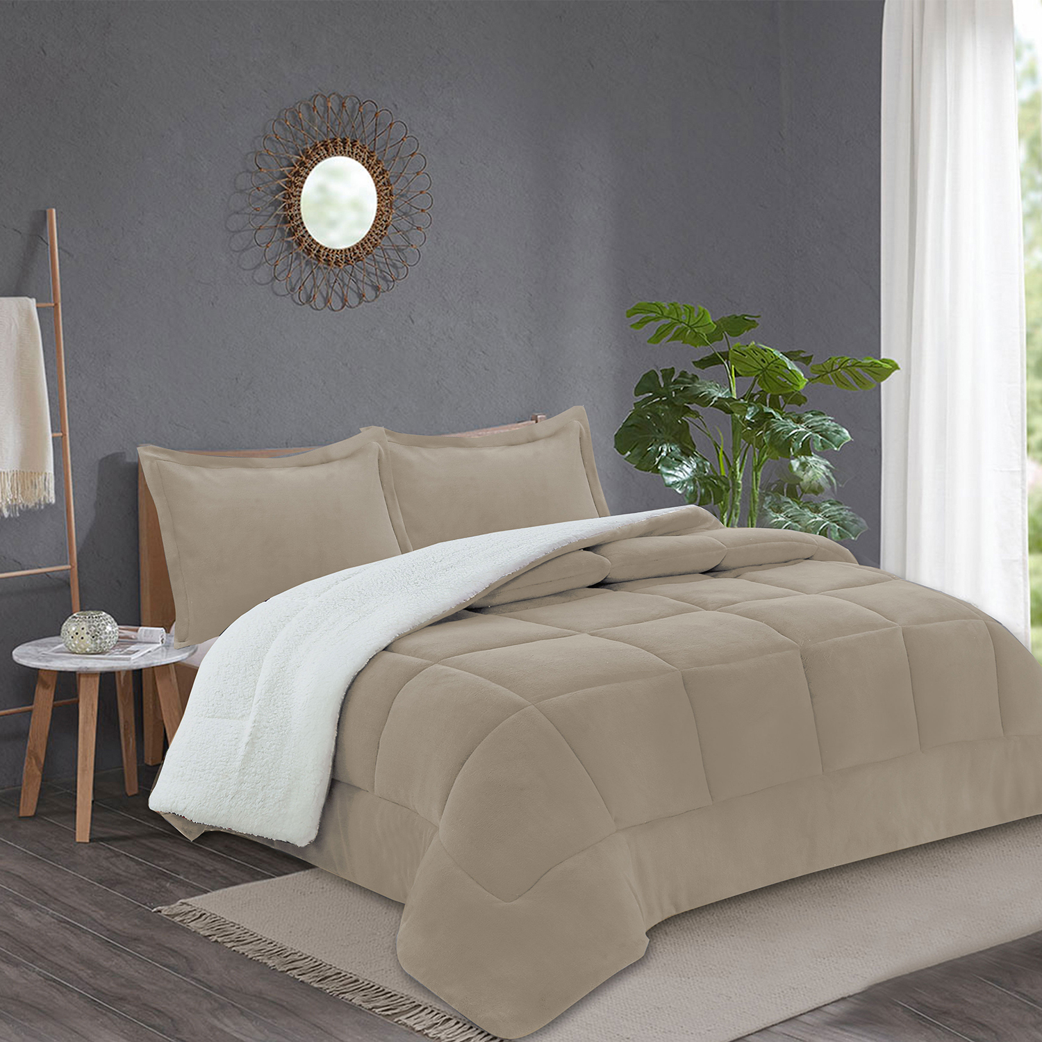 Andes - Plumon Chiporro Liso Taupe 2 Plaza