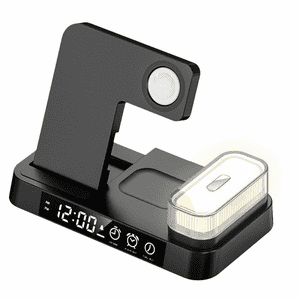 Genérico - Base De Carga Inalámbrica 3 En 1 De 30 W Con Reloj Despertador Y Luz Nocturna Para Iphone Y Apple Watch-Negro