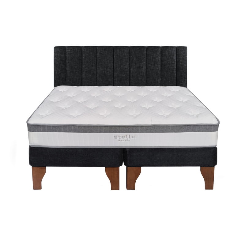 Cama Europea Stella 2 Plazas + Respaldo Tubular Madera Negro