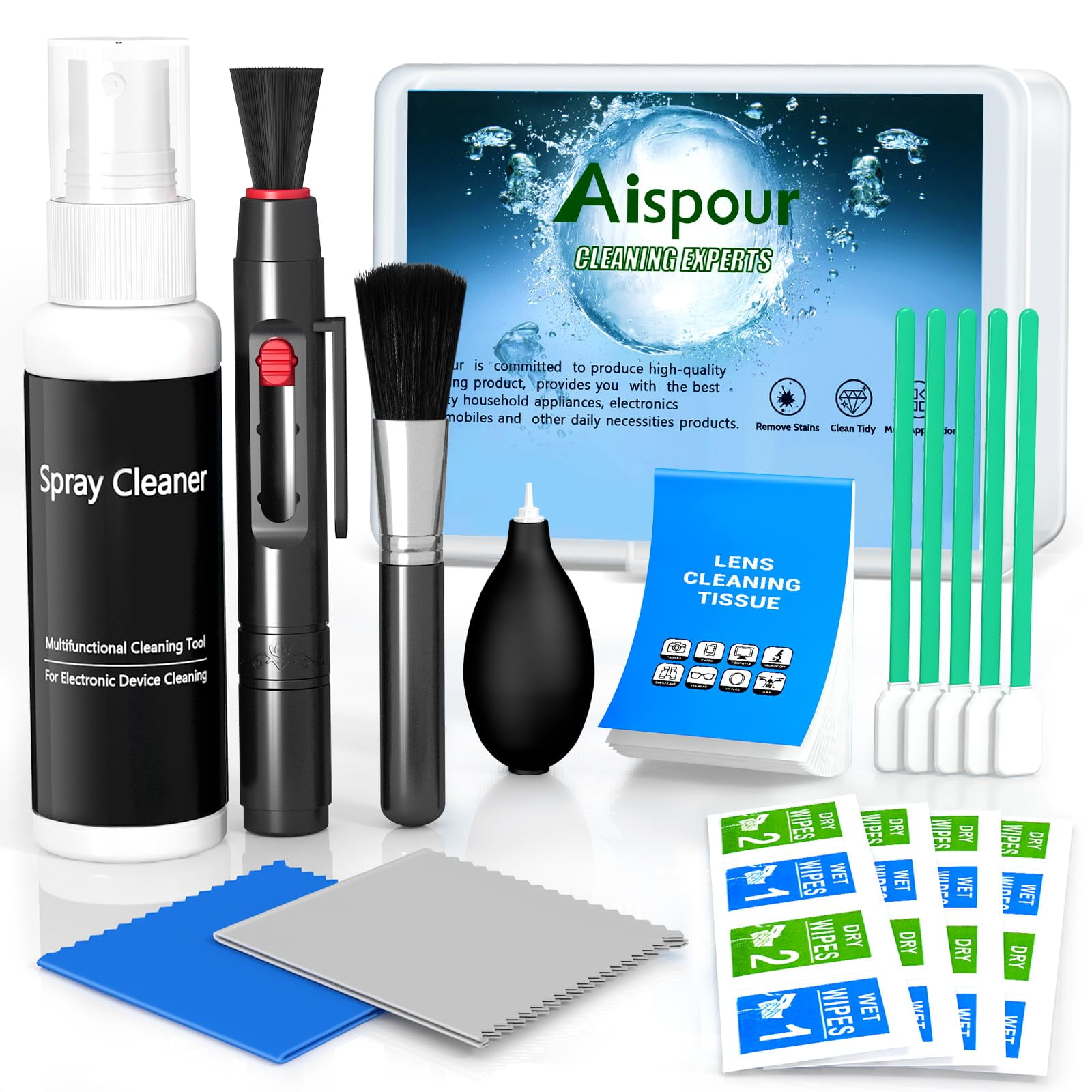 Kit De Limpieza De Lentes De Cámara Aispour 10 En 1 Con Limpiador De 50 Ml