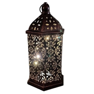 Bothyi - Luz De Linterna Tallada Hueca Alimentada Por Batería Para Decoración Del Hogar Bronceada 29,7X15Cm