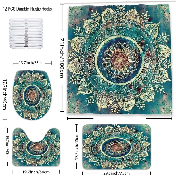 1pc Bohemian Mandala Shower Curtain - Waterproof Polyester Bath Curtain with Hooks - Adds Style and Functionality to Your Bathroom