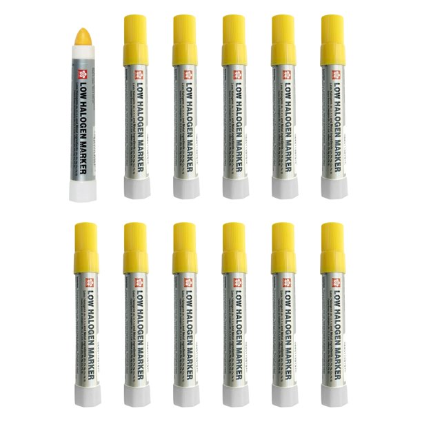Marcador de pintura Sakura, bajo contenido de halógeno, sólido, punta torcida, amarillo, paquete de 12