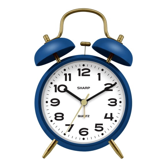 Reloj despertador Sharp Twin Bell Loud, color azul marino mate, funciona con pilas