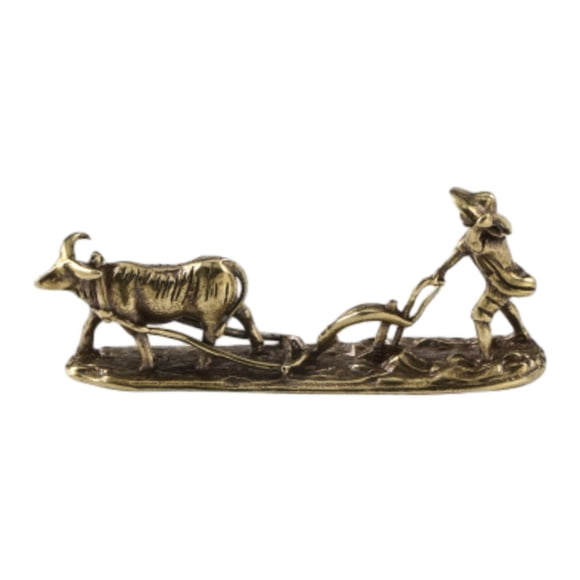 Figura De Arado De Vaca De Latón, Escultura De Vaca En Miniatura Para Sala De Estar, Estante De Oficina