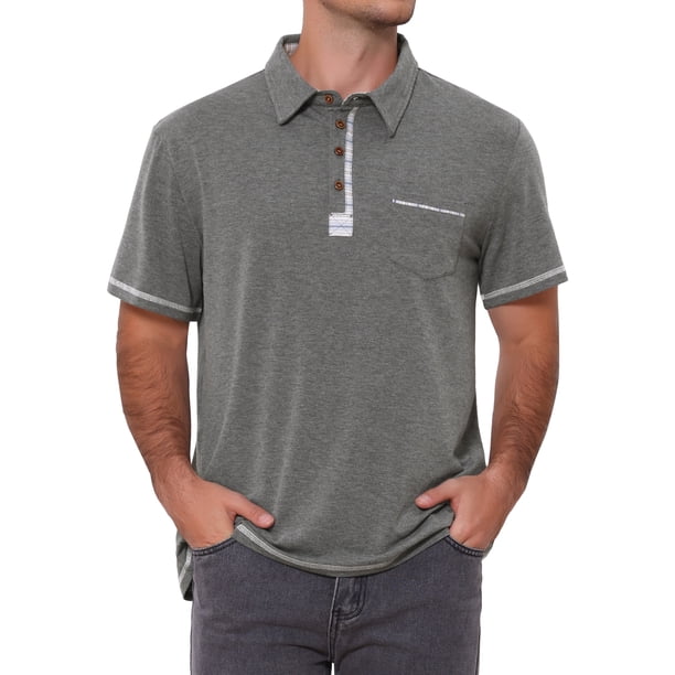 INSPIRE CHIC Camisas Polo de Manga Corta con Bolsillo y Cuello de Bloque de Color Casual de Verano para Hombre S Gris