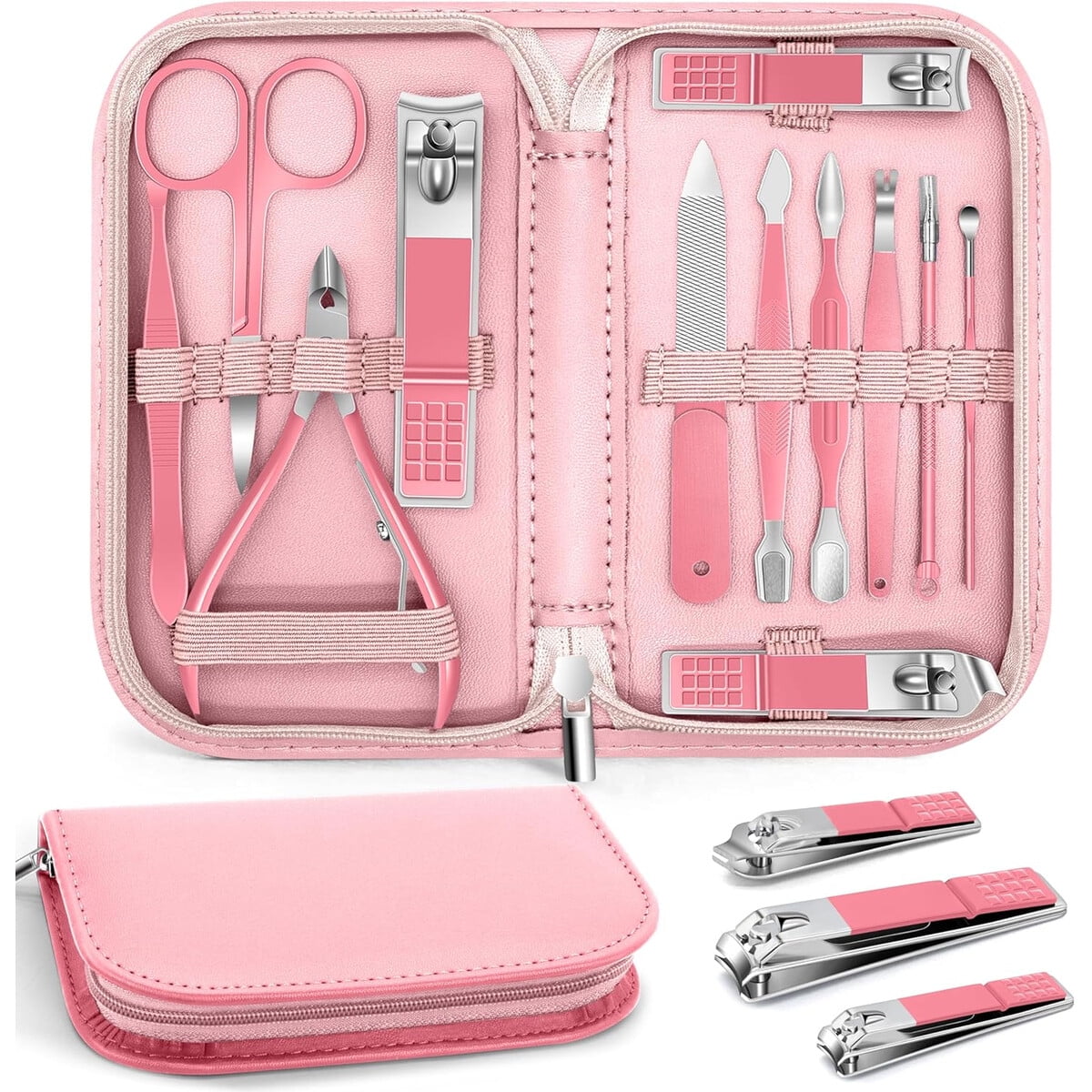 Set Manicure Pedicure Bleswin 12 Piezas Rosa Estuche