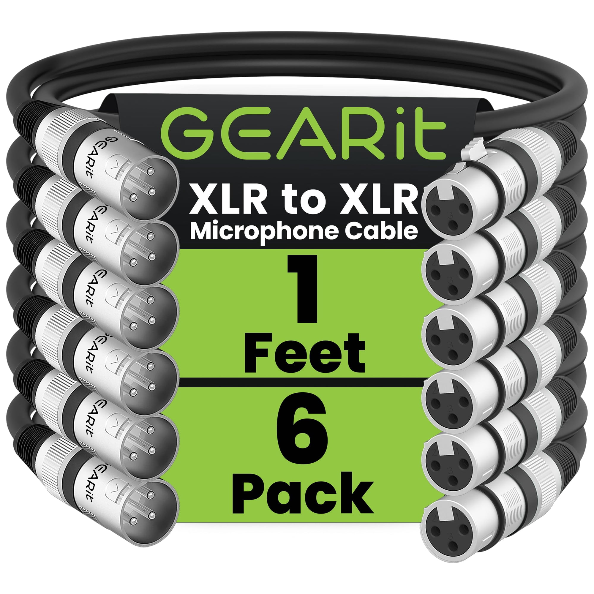 Cables Xlr Gearit Para Micrófono Macho A Hembra, 3 Pines, 0,5 M, Paquete De 6