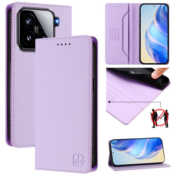 Funda Billetera con Soporte para Xiaomi 15 Bloqueo RFID Plegable Morado claro