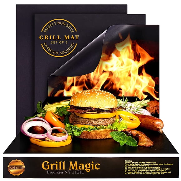 Juego de 3 alfombrillas antiadherentes Grill Magic para barbacoa, 40 x 33 cm