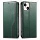 thumbnail image 3 of Funda tipo cartera para iPhone 14 de piel con cierre magnético, ranuras para tarjetas y correa para la muñeca Verde, 3 of 6