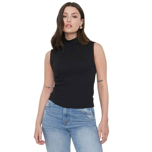 Polera Mujer Halter Negro Rib Corona