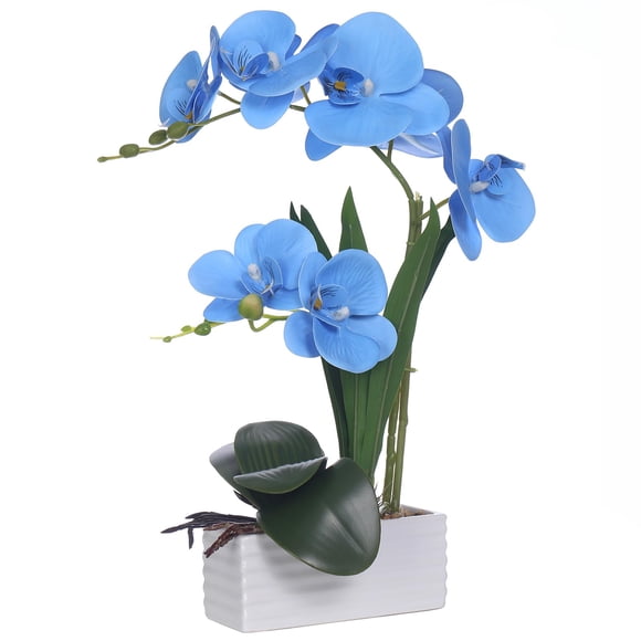 Orquídea artificial FuleHouzz azul de 39 cm con vaso de cerámica