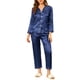 thumbnail image 2 of INSPIRE CHIC Conjunto de Pijama de Satén para Mujer Camisa de Dormir de Manga Larga con Botones y Pantalones con Ribete en Contraste Cuello con Solapa Ropa de Casa S Azul Oscuro, 2 of 7
