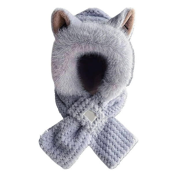 Bonito gorro y bufanda 2 en 1 con orejas de zorro, gorro y bufanda de zorro, gorro con bufanda incluida, gorro con bufanda incluida para mujer.