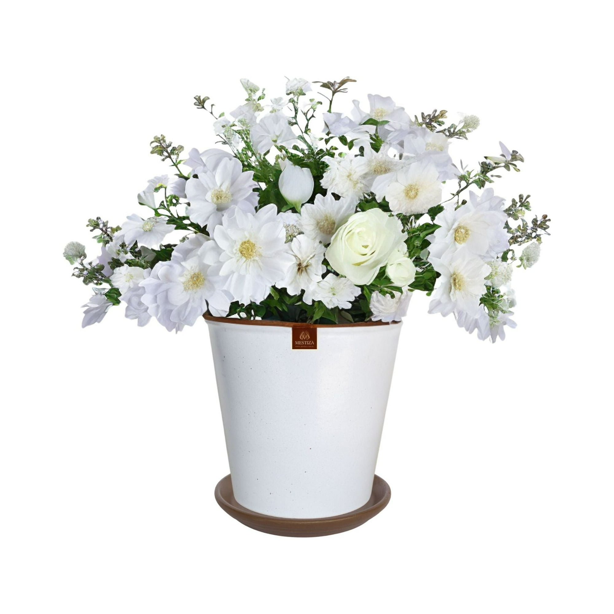 Pottery - Set Maceta Zaia 20 Cm Blanco Matte Con Plato