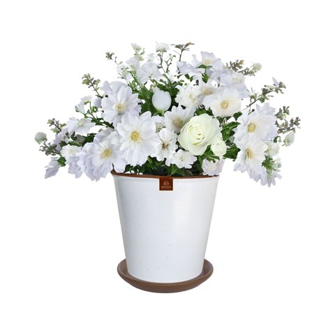 Pottery - Set Maceta Zaia 20 Cm Blanco Matte Con Plato