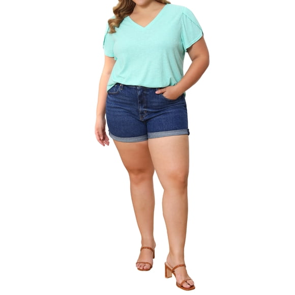 GRACIA Y GRANDEZA Camisetas de Verano de Pascua para Mujer Tallas Grandes Básicas Sólidas con Cuello en V Mangas de Tulipán Sueltas Blusas Casual 4X Verde Menta