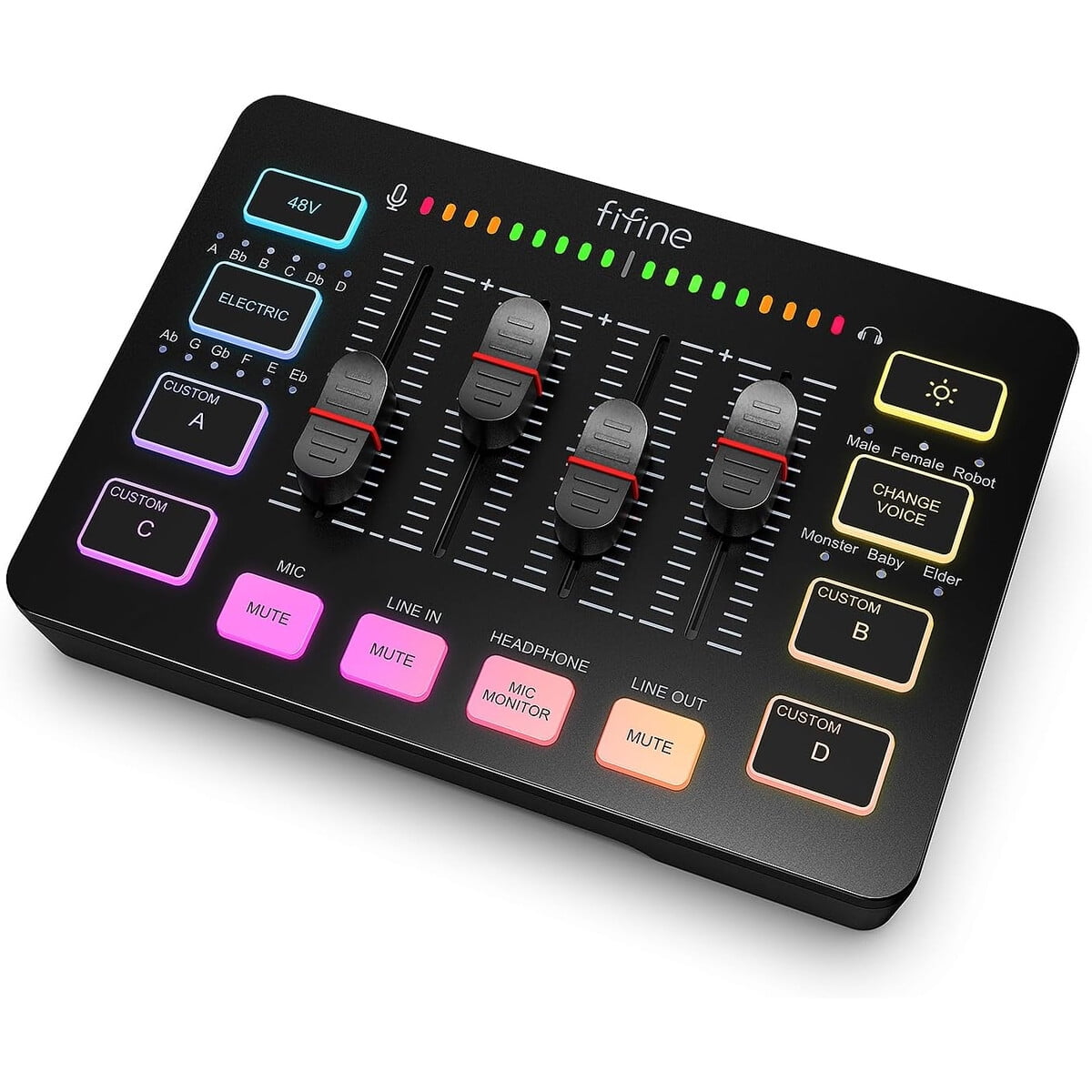 Mezclador De Audio Fifine Sc3 Xlr Rgb 48v Usb Pc