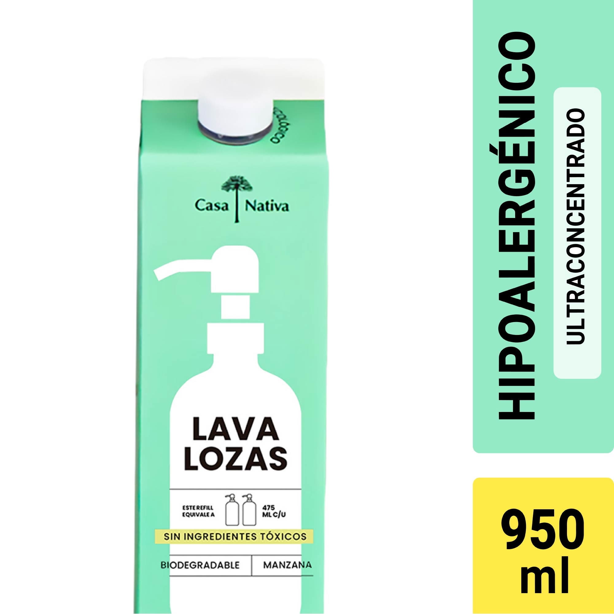 Lavalozas Hipoalergénico Ultra Concentrado, Aroma Manzana Verde 950 ml Casa nativa