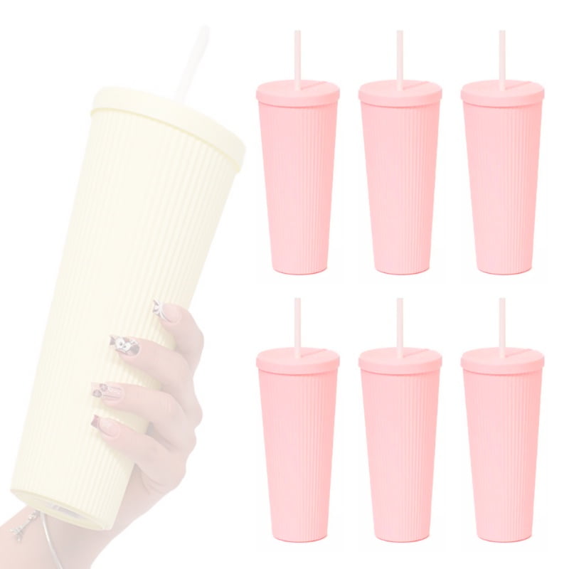 Wakeshome - Pack De 6 Vasos Rosa Plastico Tipo Starbucks Con Bombilla Y Tapa
