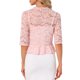 thumbnail image 3 of INSPIRE CHIC Bolero Ligero de Encaje Floral con Volantes en el Dobladillo, Abierto al Frente, de Media Manga para Mujer, XL Rosa Claro, 3 of 6