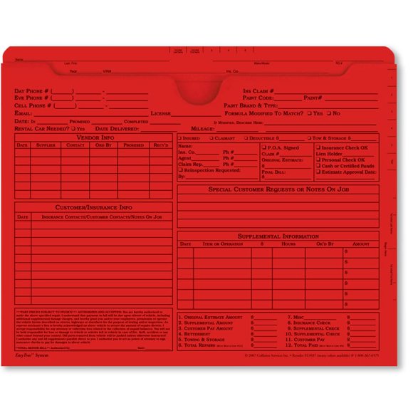 Carpetas de trabajo AUTO BODY TOOLMART 29 cm rojo (paquete de 25)