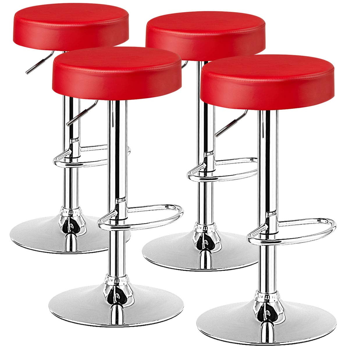 Taburetes De Bar Costway, Modernos, Giratorios, Sin Respaldo, Piel Sintética, Color Rojo