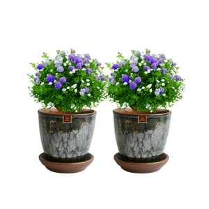 Pottery - Set De 3 Maceta Zafiro 14Cm Platino Y Sus Platos