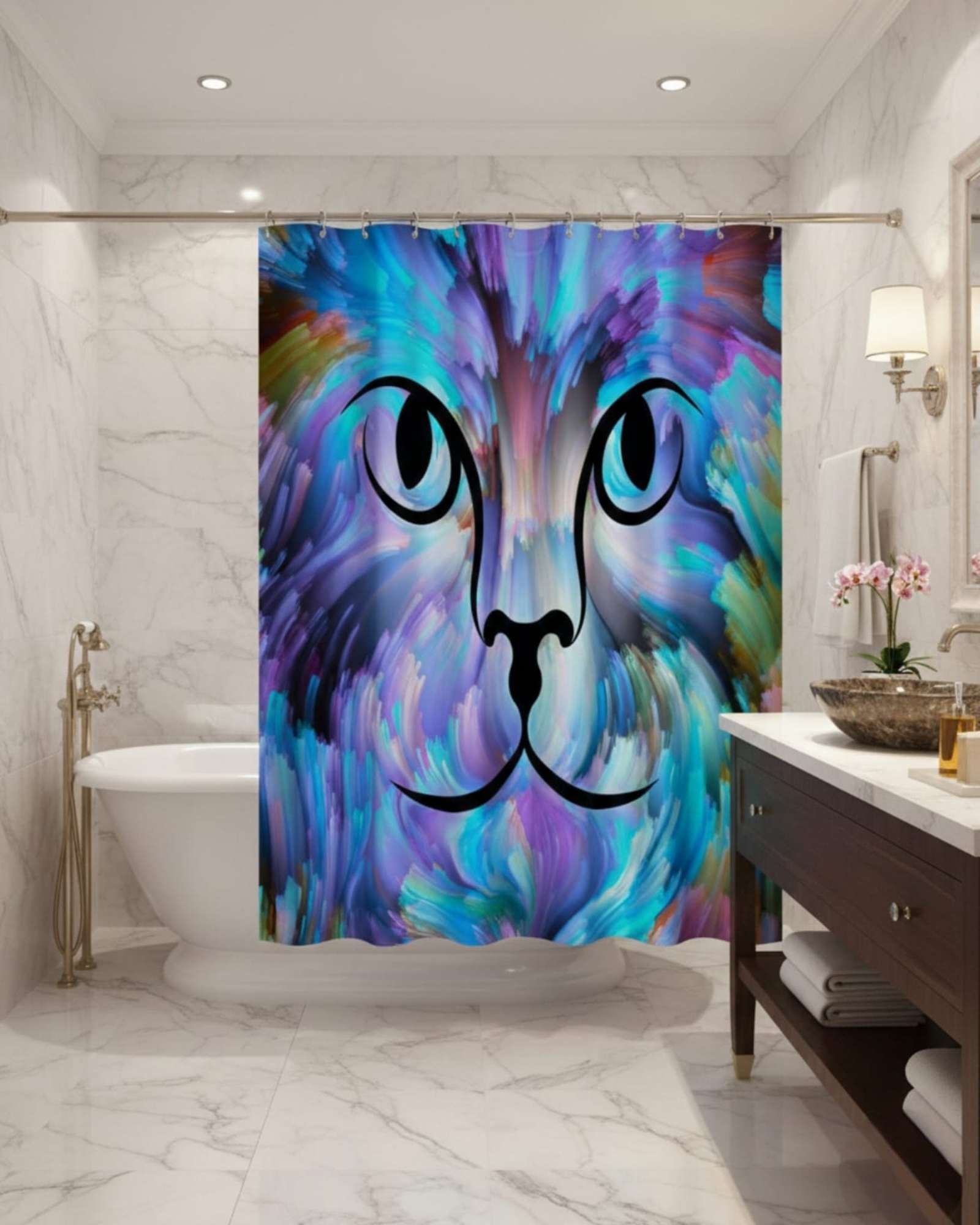 Mylhogar - Cortina De Baño Tela Género + Forro Impermeable