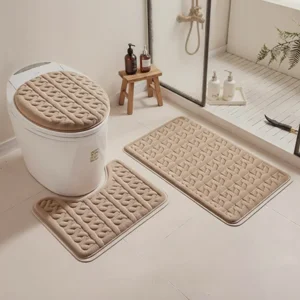Casadeliacl - Set Alfombras De Baño 3 Piezas Suaves Absorbentes T.F.I Beige Claro Cómic