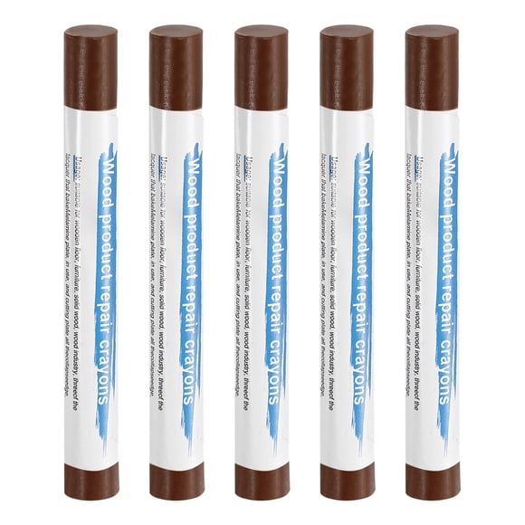 Uxcell 5 piezas de palitos de relleno de madera, crayones de cera para retoque de muebles, reparación de arañazos, grietas, agujeros, mesa, suelo de madera, Nogal 2