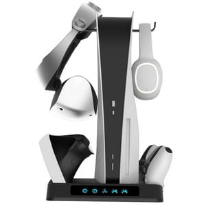 Soporte De Carga Aaronmei Para Ps5 Y Psvr2 Con Ventilador Y Estación De Carga Inalámbrica Dual Negro