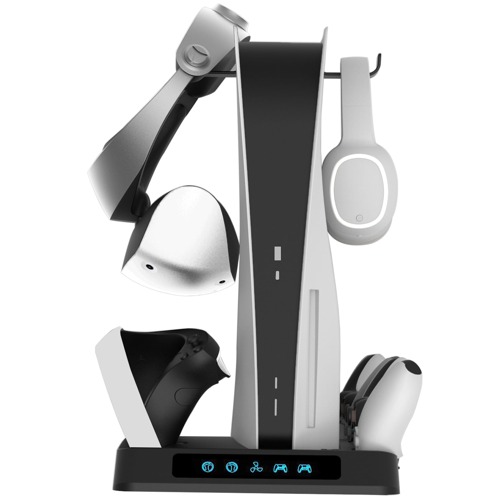 Soporte De Carga Aaronmei Para Ps5 Y Psvr2 Con Ventilador Y Estación De Carga Inalámbrica Dual Negro