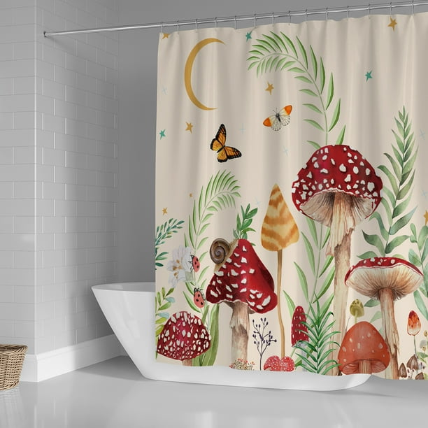 1pc/3pcs/4pcs Waterproof Mushroom Iris Shower Curtain Set with Non-Slip Bathroom Rug and Soft Toilet Rug - 71x71 Inches - 12 Hooks - Room Decor and Bathroom Partition - Soft and Durable Fabric - Easy