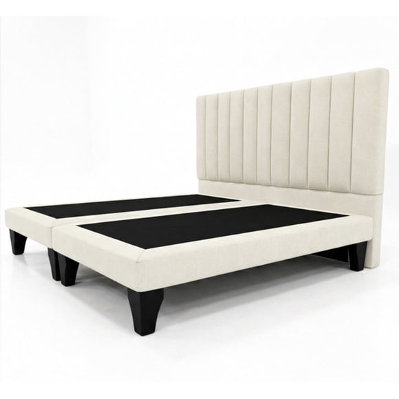 Cama 2 plaza Con Respaldo Base Dividida Color Blanco Crudo Felpa