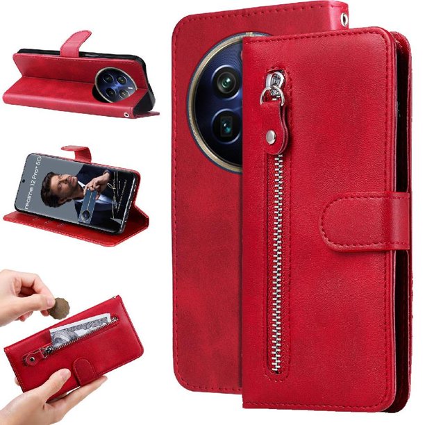 Funda con Cremallera para Realme 13 Pro Plus 5G, Carcasa Cartera de Cuero PU con Soporte y Tarjetero