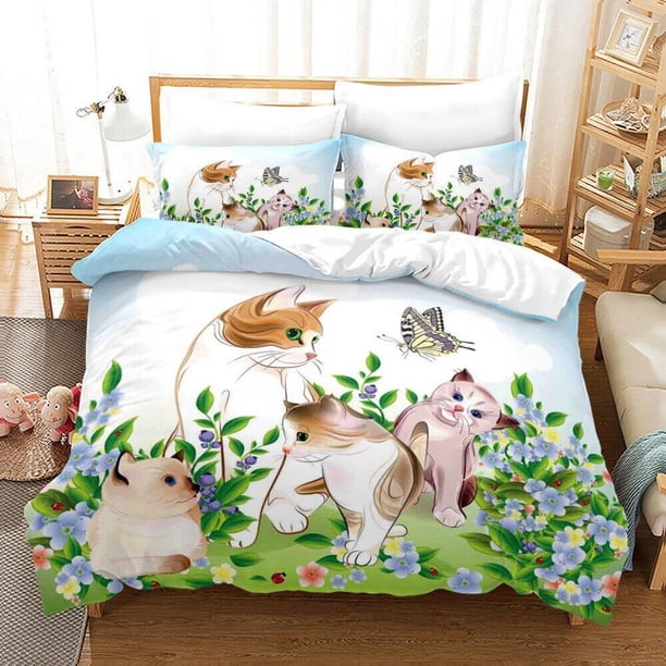 Cute Cat Series Quilt Duvet Cover Set Bedspread Double Bedclothes3-Piece Bedding Set